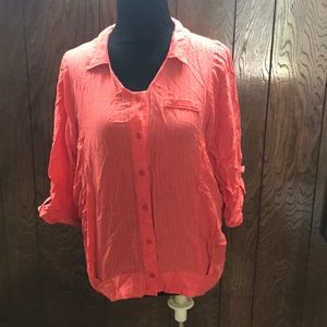 E Wear Women Orange Button Down OS